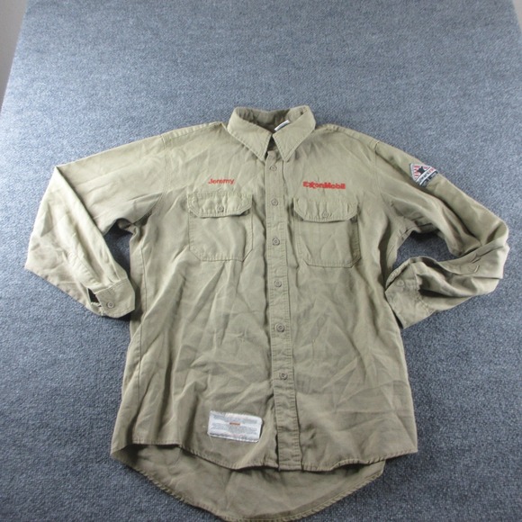 Bulwark FR Shirt Mens L Beige Flame Resistant Long Sleeve Button Up ExxonMobil